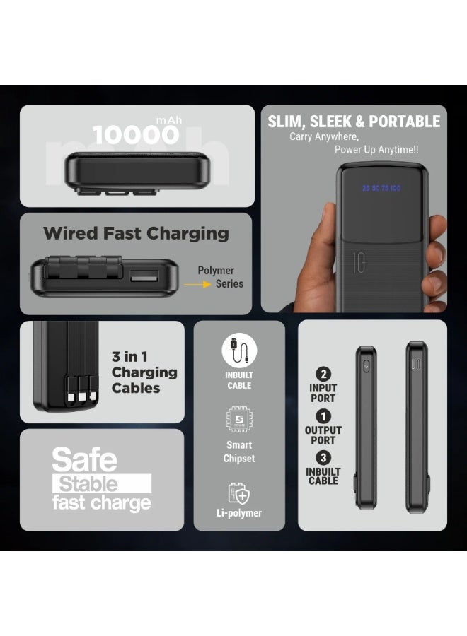يونيكس باور بانك يونكس UX-1535 بسعة 10000mAh | شحن سريع PD 22.5W | كابلين مدمجين Type-C وMicro USB | شاشة LED رقمية | شاحن محمول | أبيض - Image 2